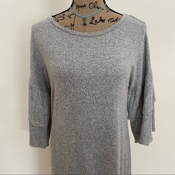 Cupio Grey Dress with Ruffle Sleeves Soft Cozy Essential - Picture 4 of 9